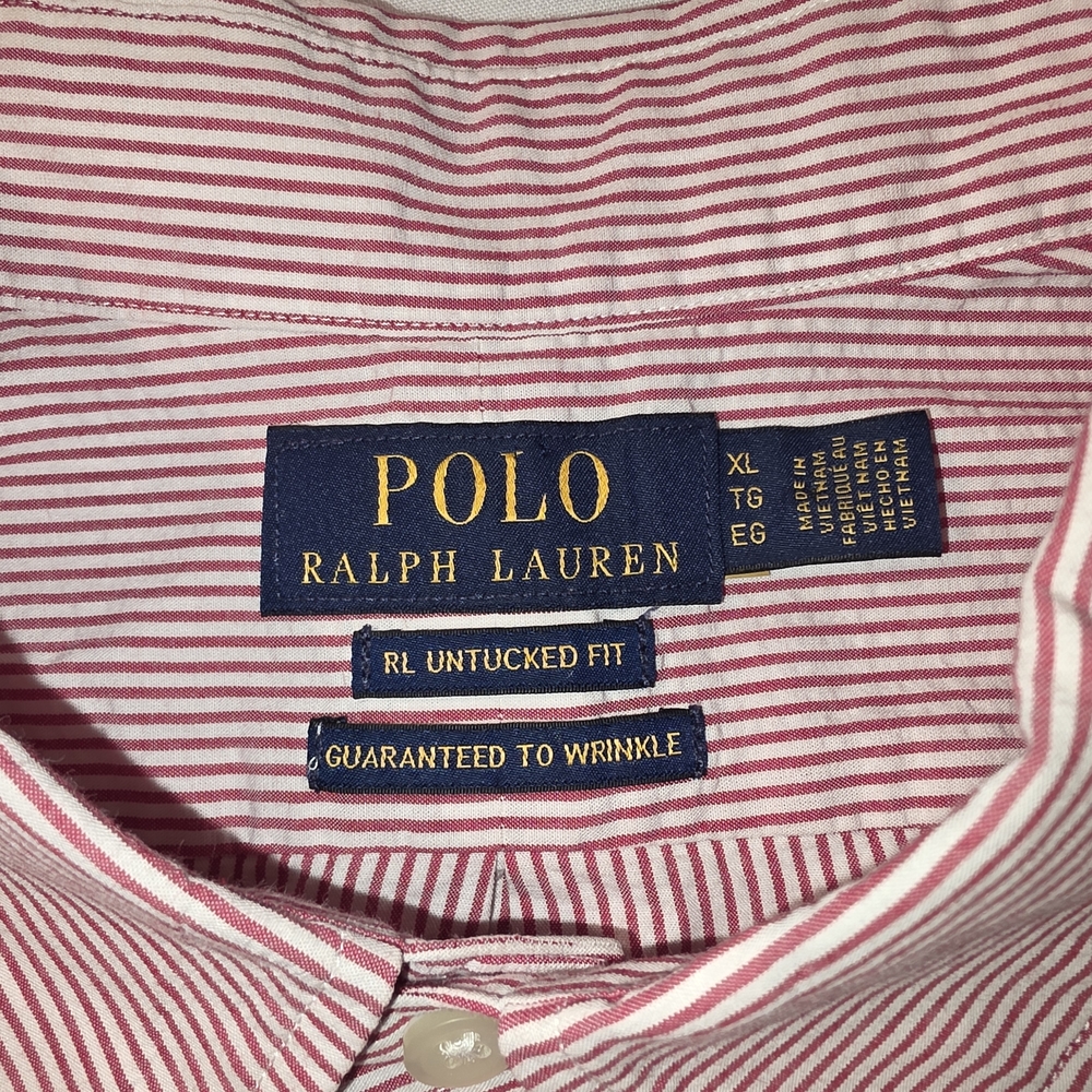 Polo by Ralph Lauren Red Striped Men's Short Sleeved Button Down Shirt.